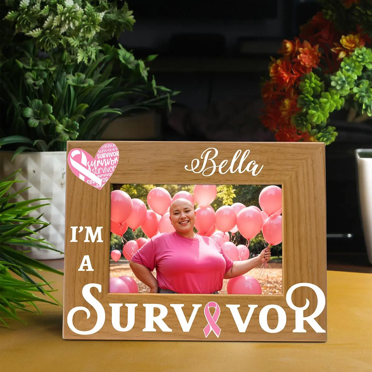 PlaqueMaker Customizable Breast Cancer Survivor Picture Frame, Holds 6 x 4 in Photo