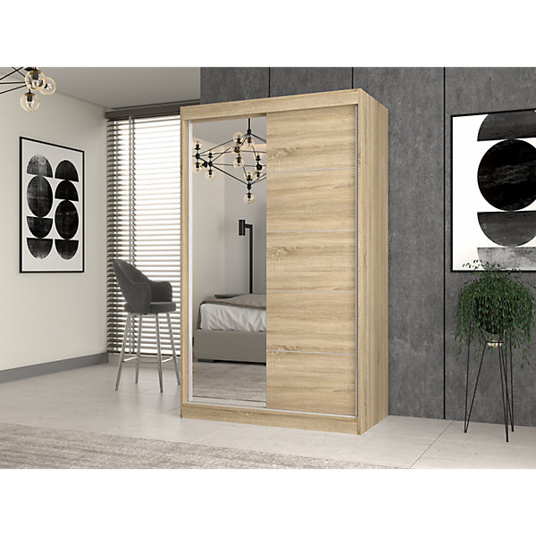 PAOLO - Armoire à 2 portes coulissantes - 1 miroir - Largeur 120 cm - Dressing de chambre 2 portes
