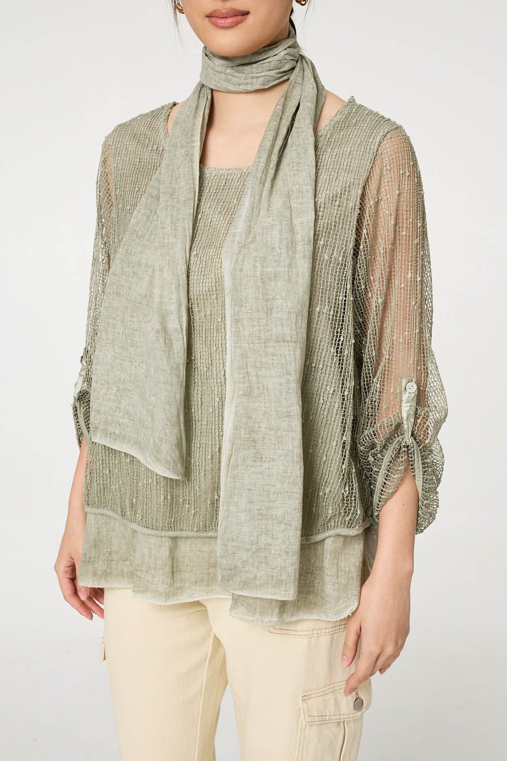 Izabel London Sparkly Mesh Scarf Detail Layered Top