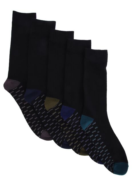Mens 5pk Black Heel & Toe Footbed Socks