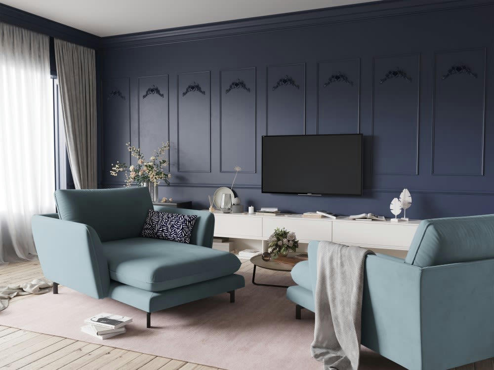 PODIUM - Méridienne 1 place en velours bleu