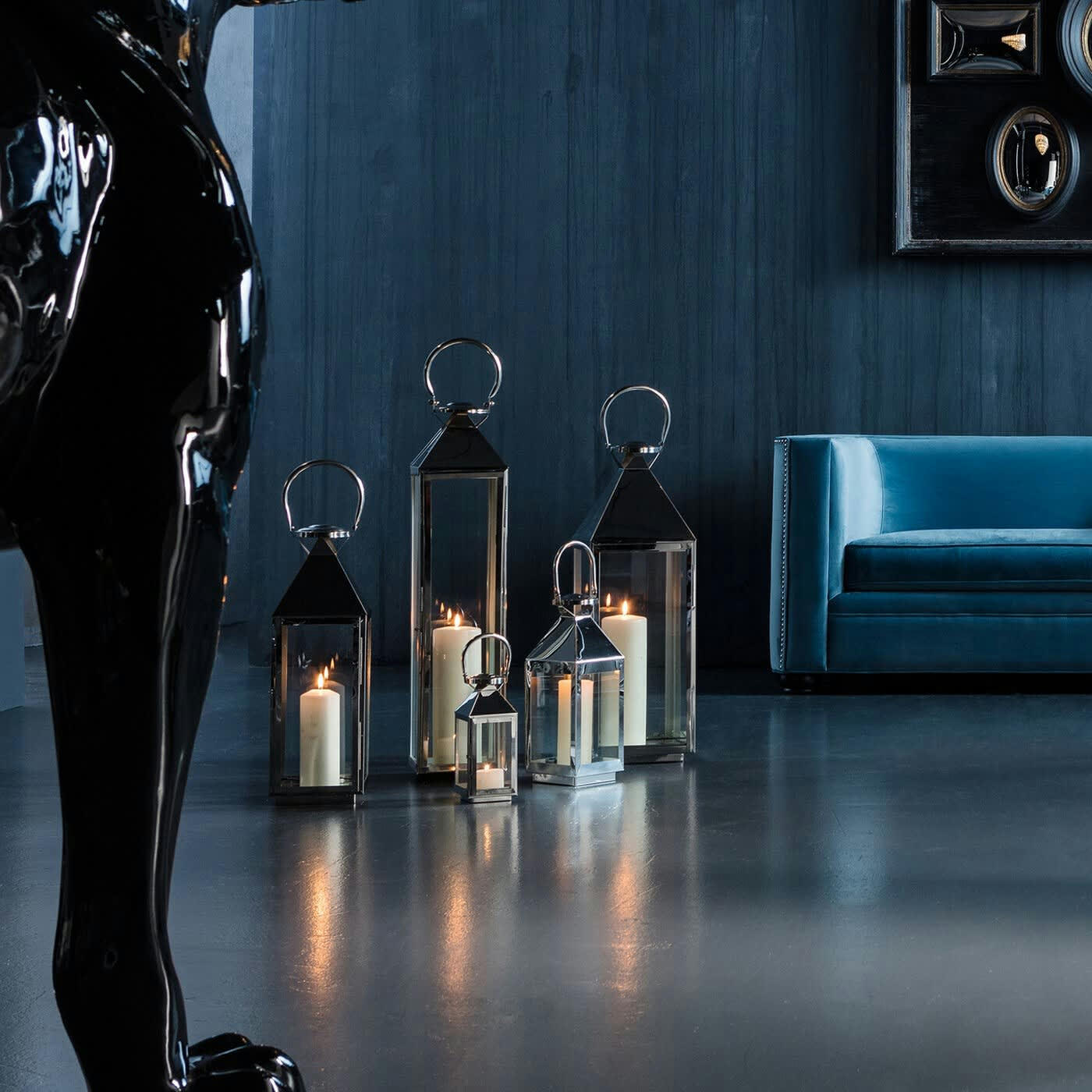 GIARDINO - Set de 4 lanternes en acier inoxydable et en verre