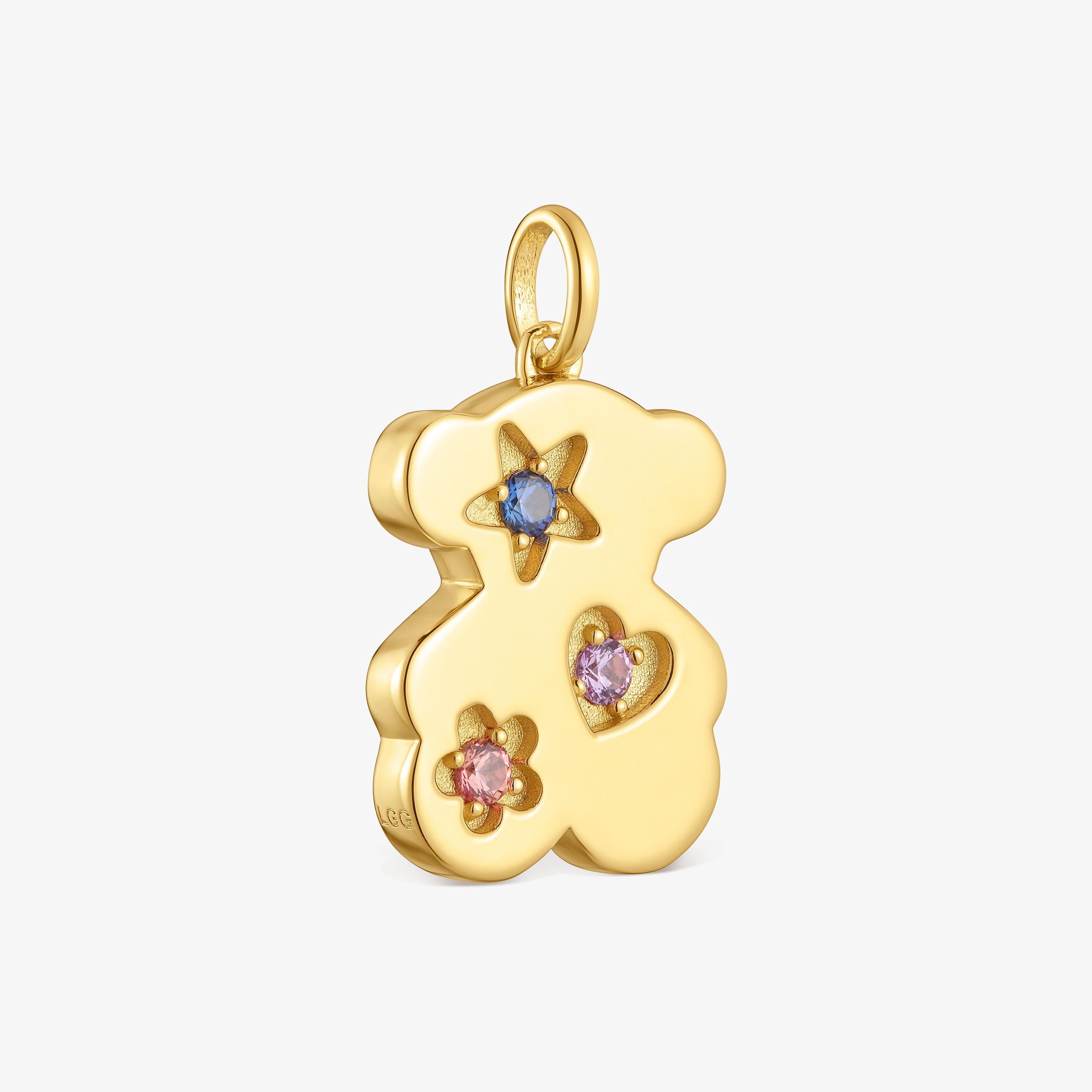 Colgante oso con baño de oro 18 kt sobre plata y zafiros creados en laboratorio Sweet Dolls LGG