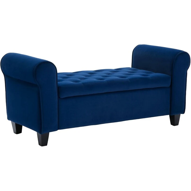 Storage Ottoman Upholstered End of Bed Bench with Rolled Arms