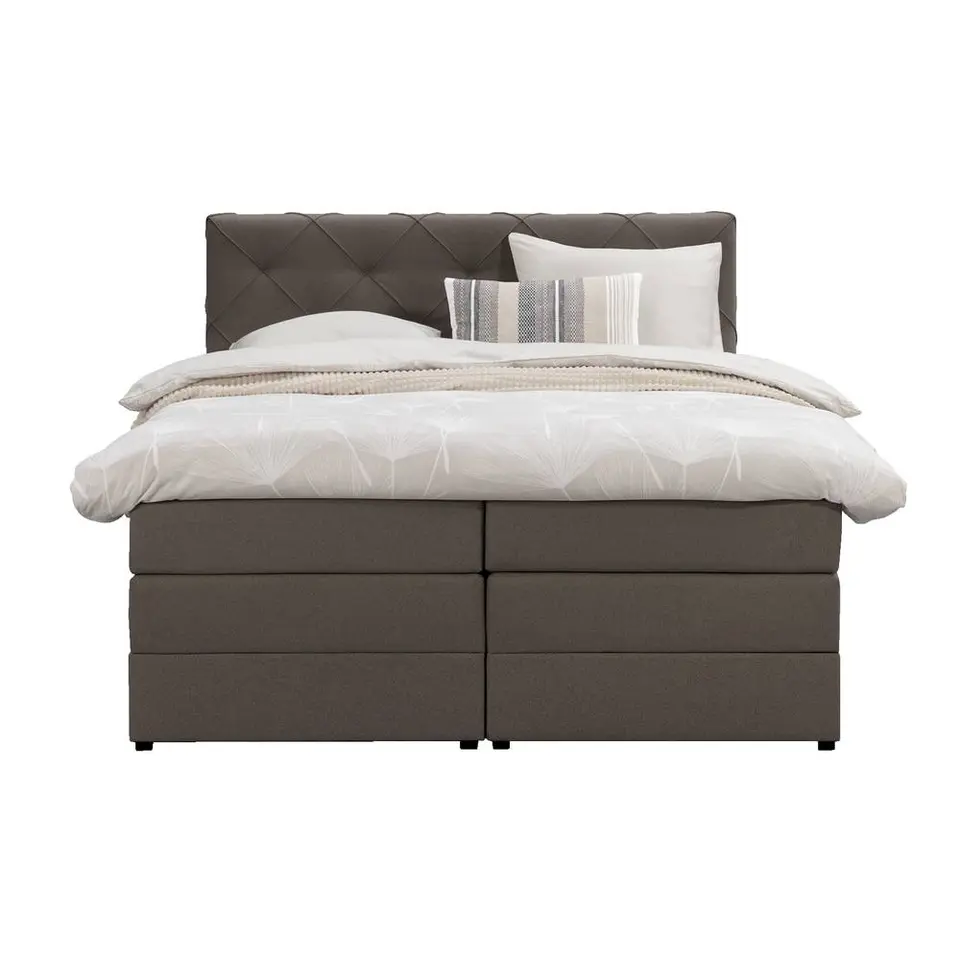 Boxspring met opbergruimte Liv geruit - donkerbruin - 180x200 cm