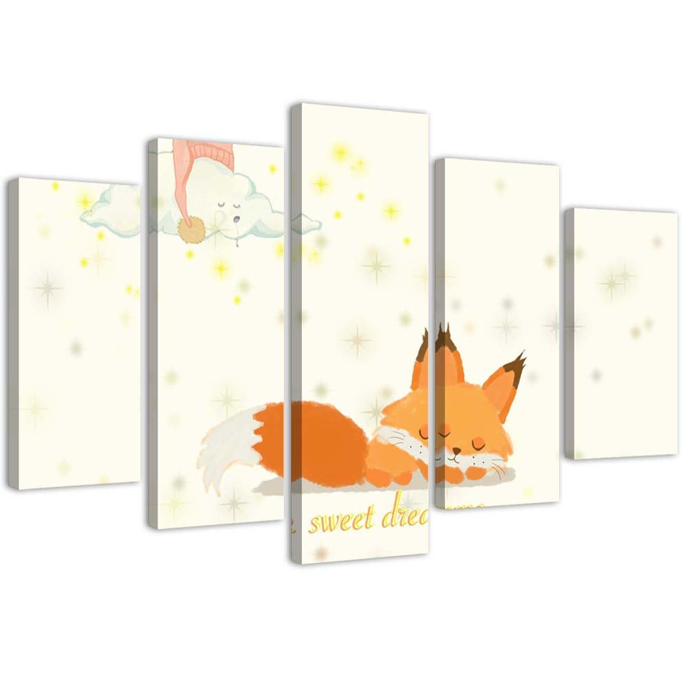 Feeby Obraz 5 częściowy na płótnie Lis Sweet dreams 100x70