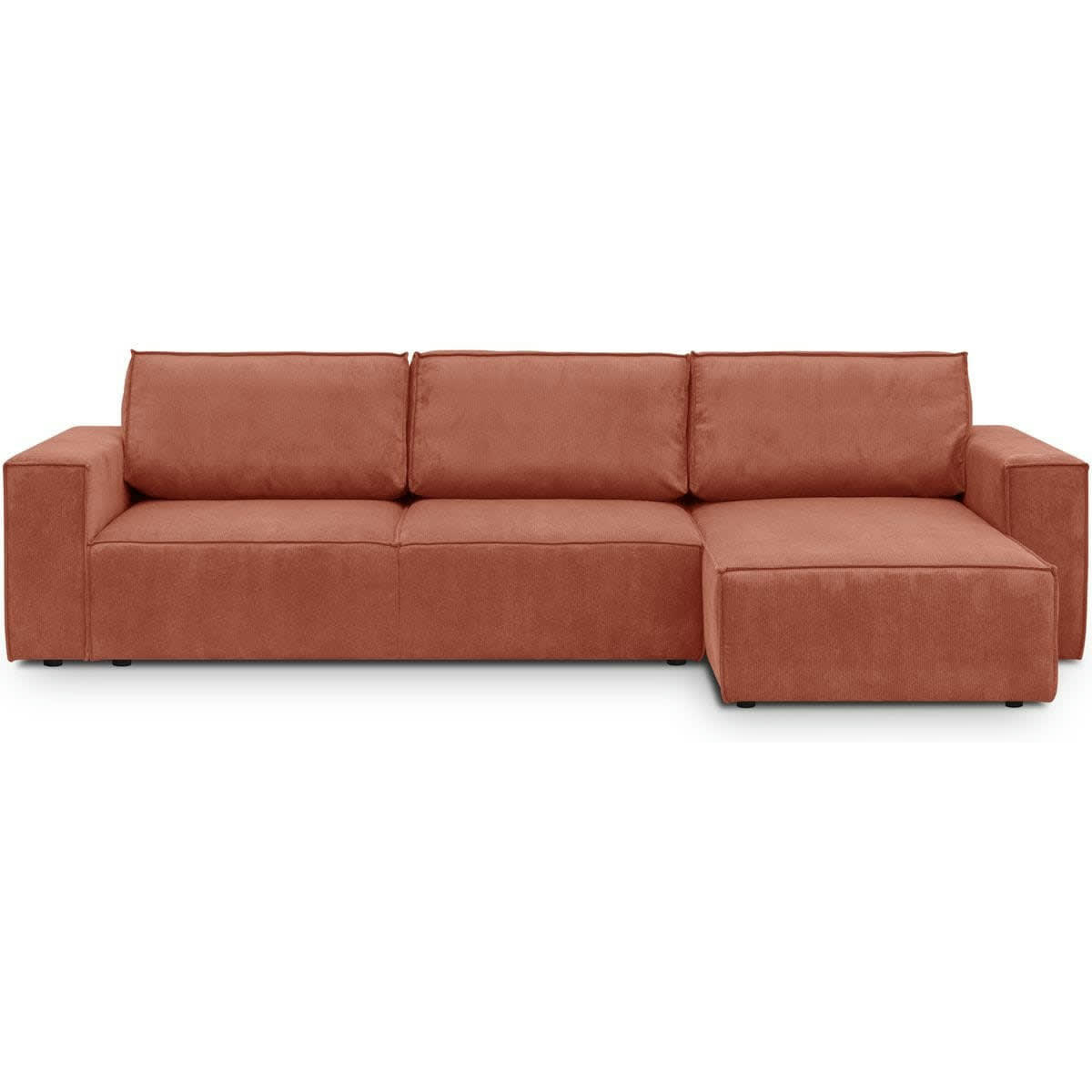 HARPER NEW - Canapé d'angle 5 places convertible en velours fines côtes terracotta