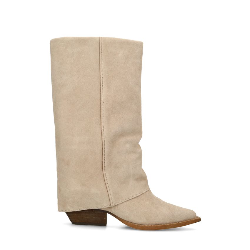 Manfield Beige suède laarzen met flap