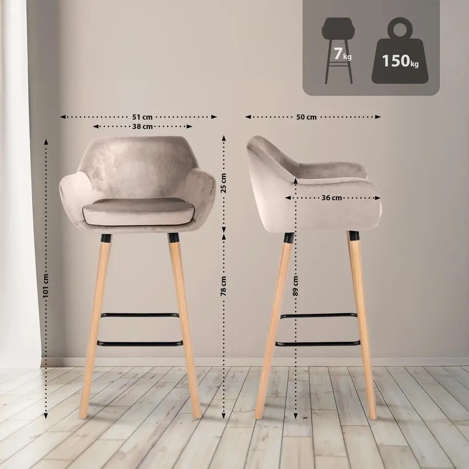 CLP Set van 2 Barkruk Grant natura Frame - Fluweel - creme