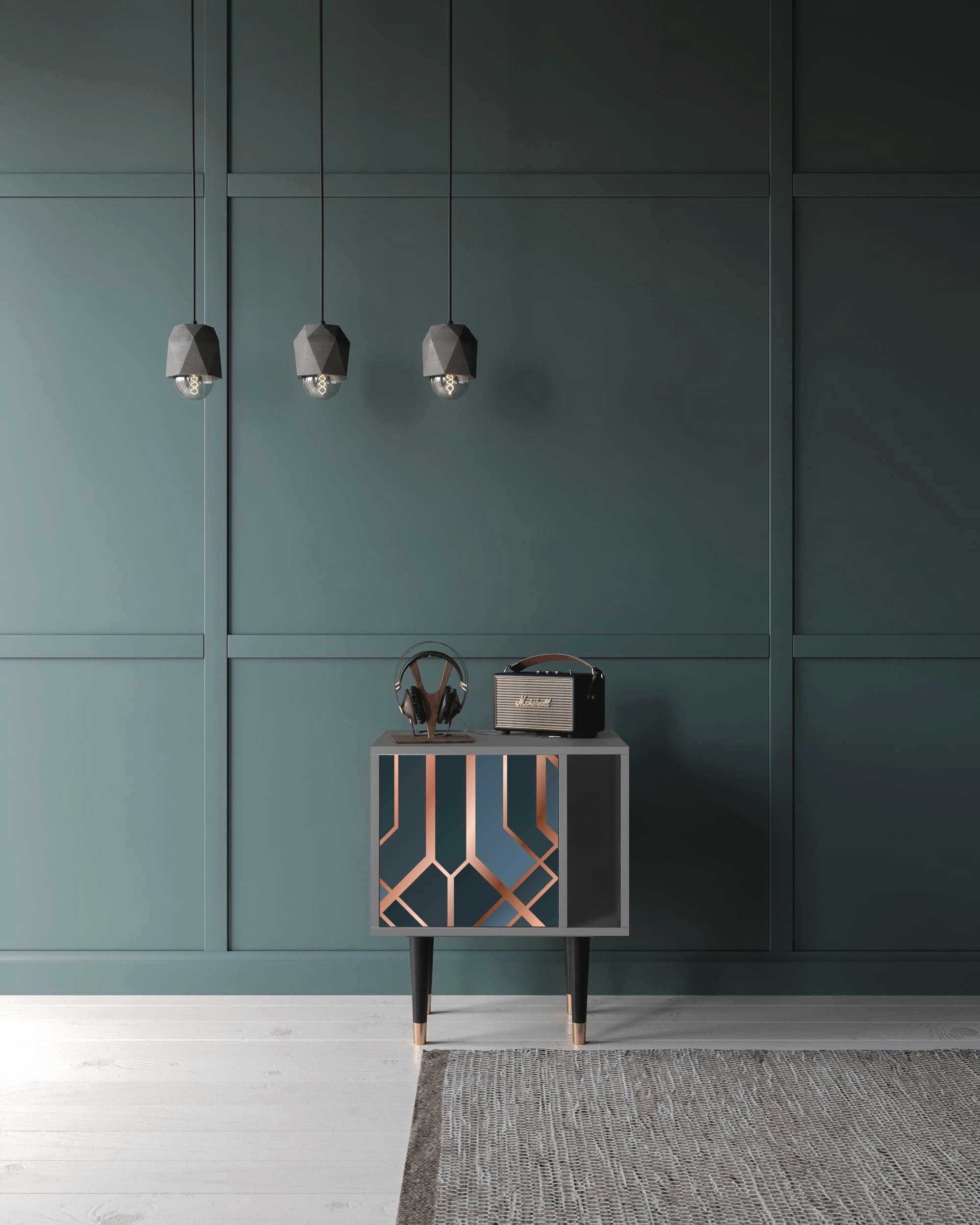 ASHY 1920' - Table de chevet bleu-vert 1 porte L 58 cm