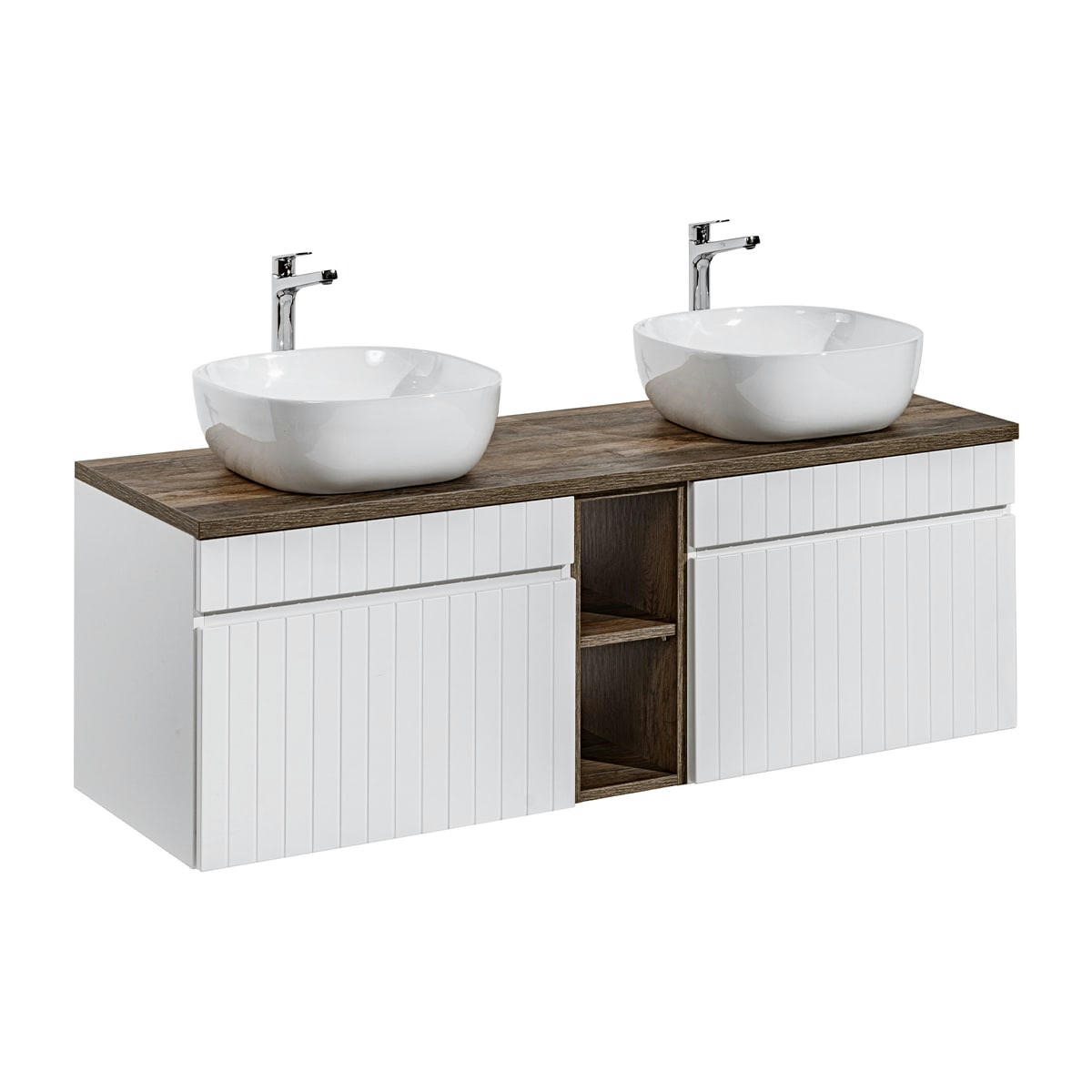 - Ensemble meuble double vasque 140cm et colonne stratifiés blanc