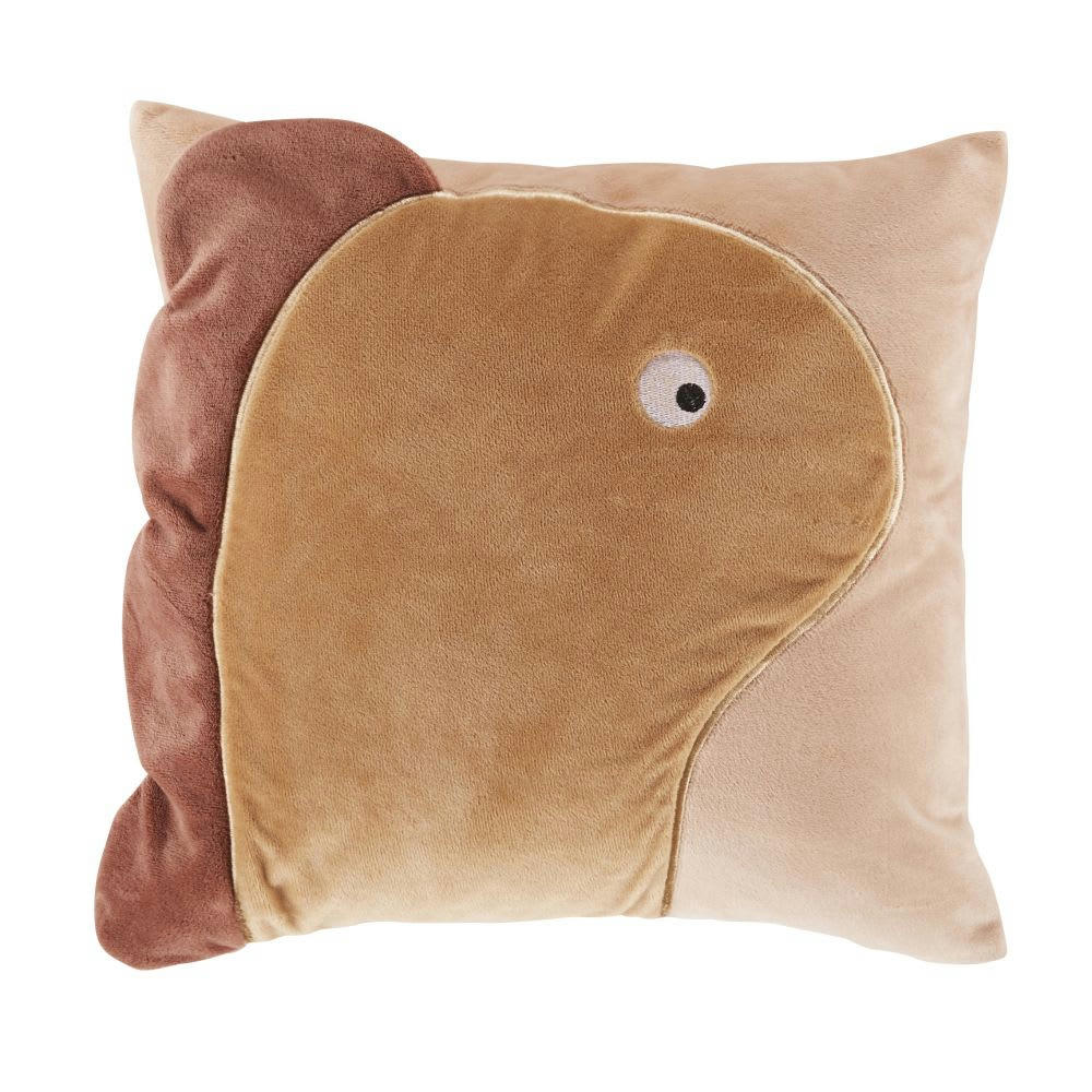 YONY - Coussin dino en velours marron 35x35