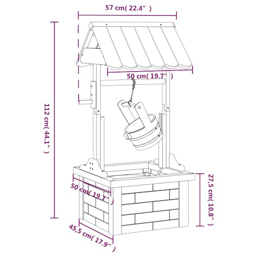 NNEVL Wishing Well Fountain with Pump 57x50x112 cm Solid Wood Fir