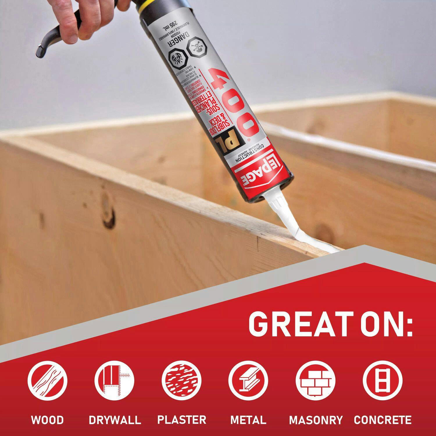 LePage PL 400 Sub-Floor & Deck Indoor/Outdoor Construction Adhesive Glue, Brown, 295-mL