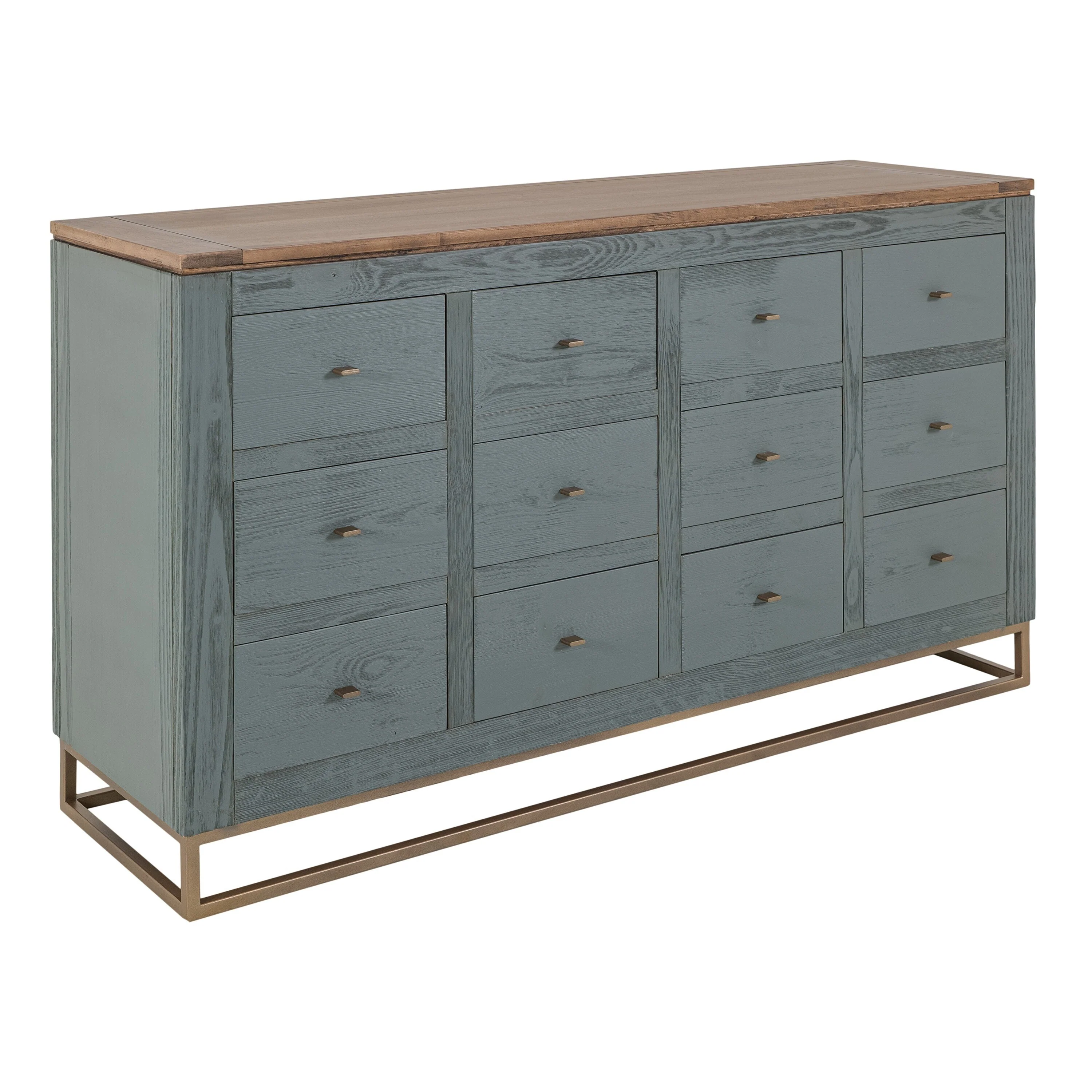 Timmy Console Sideboard, 12 Drawer, Sage Green Pine Wood, 61 Inch