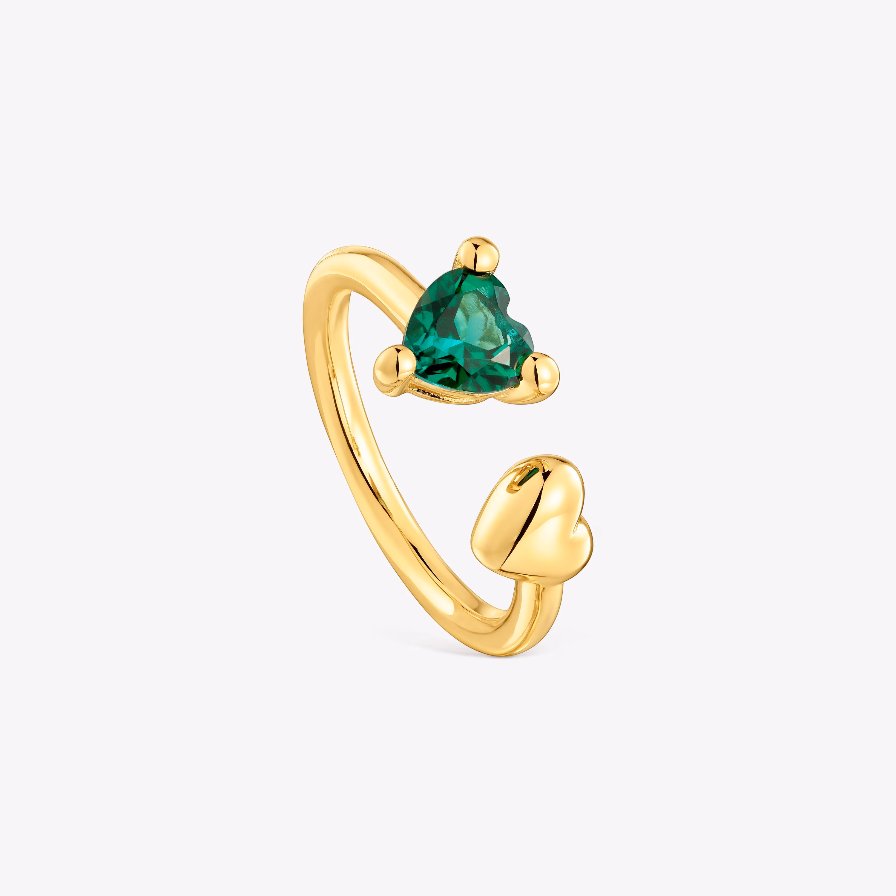 Anillo abierto con baño de oro 18 kt sobre plata y esmeralda creada en laboratorio Garden Of Love LGG
