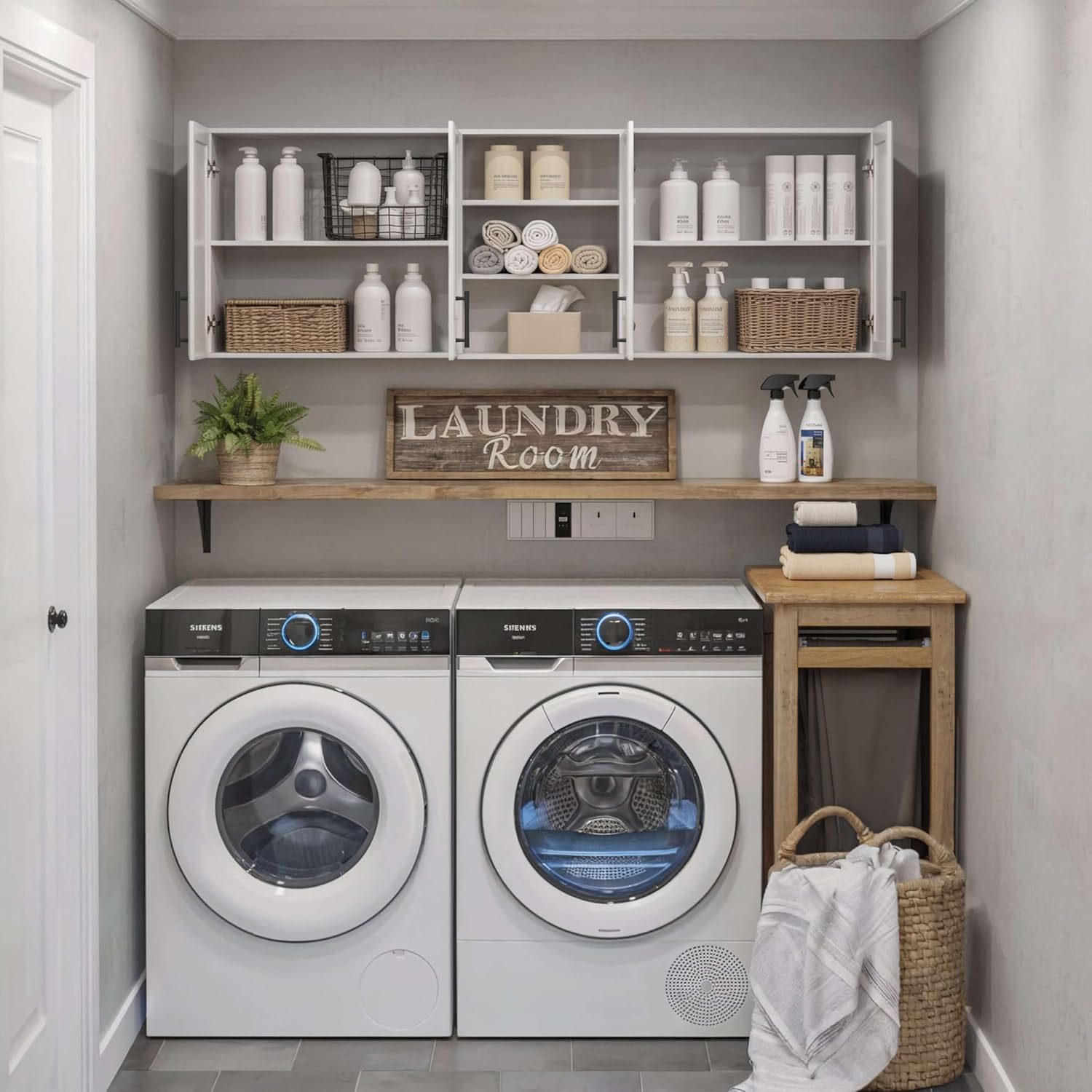 FIMELLO 62.8 ''W X 11''D X 21.7''H Wall Cabinets for Laundry Room, Wooden Kitchen Cabinet, Floating Wall Cabinets, Hanging Wall Cabinet for Laundry, Kitchen, White