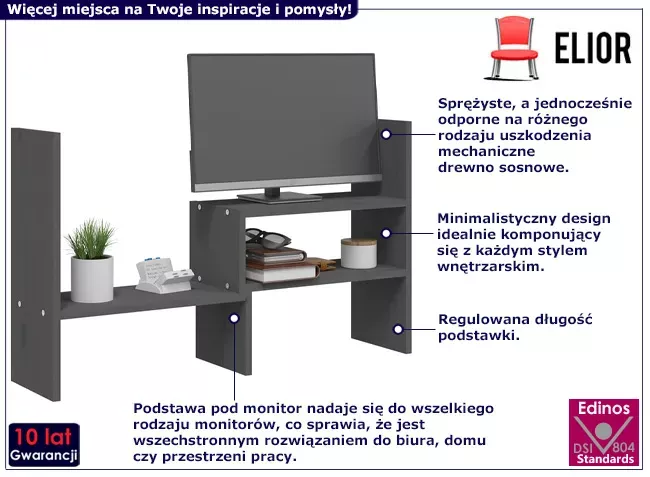 Szara klasyczna podstawka pod monitor - Maro