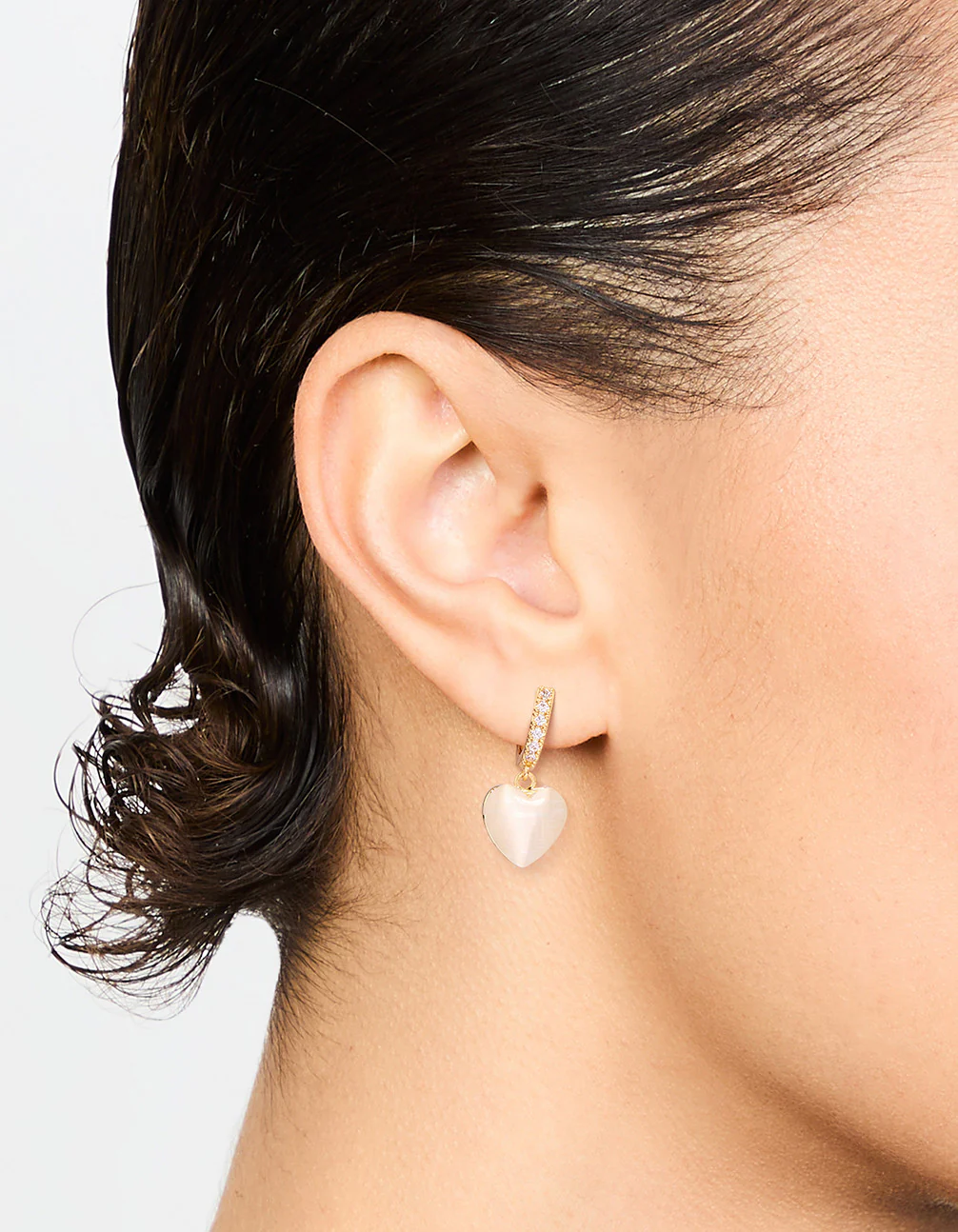 Gold Plated Diamante Heart Hoop Earrings