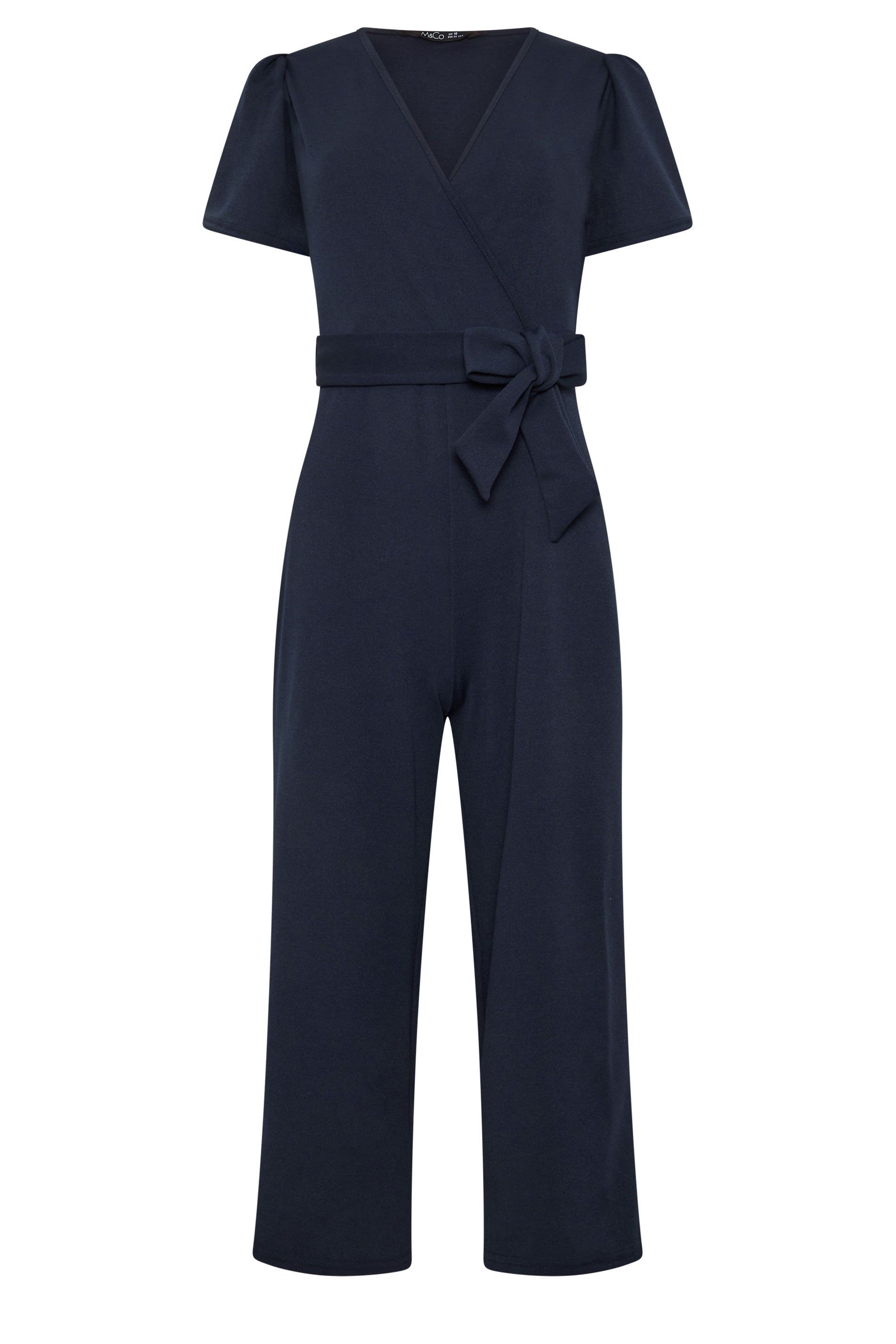 M&Co Petite Cropped Tie Waist Jumpsuit