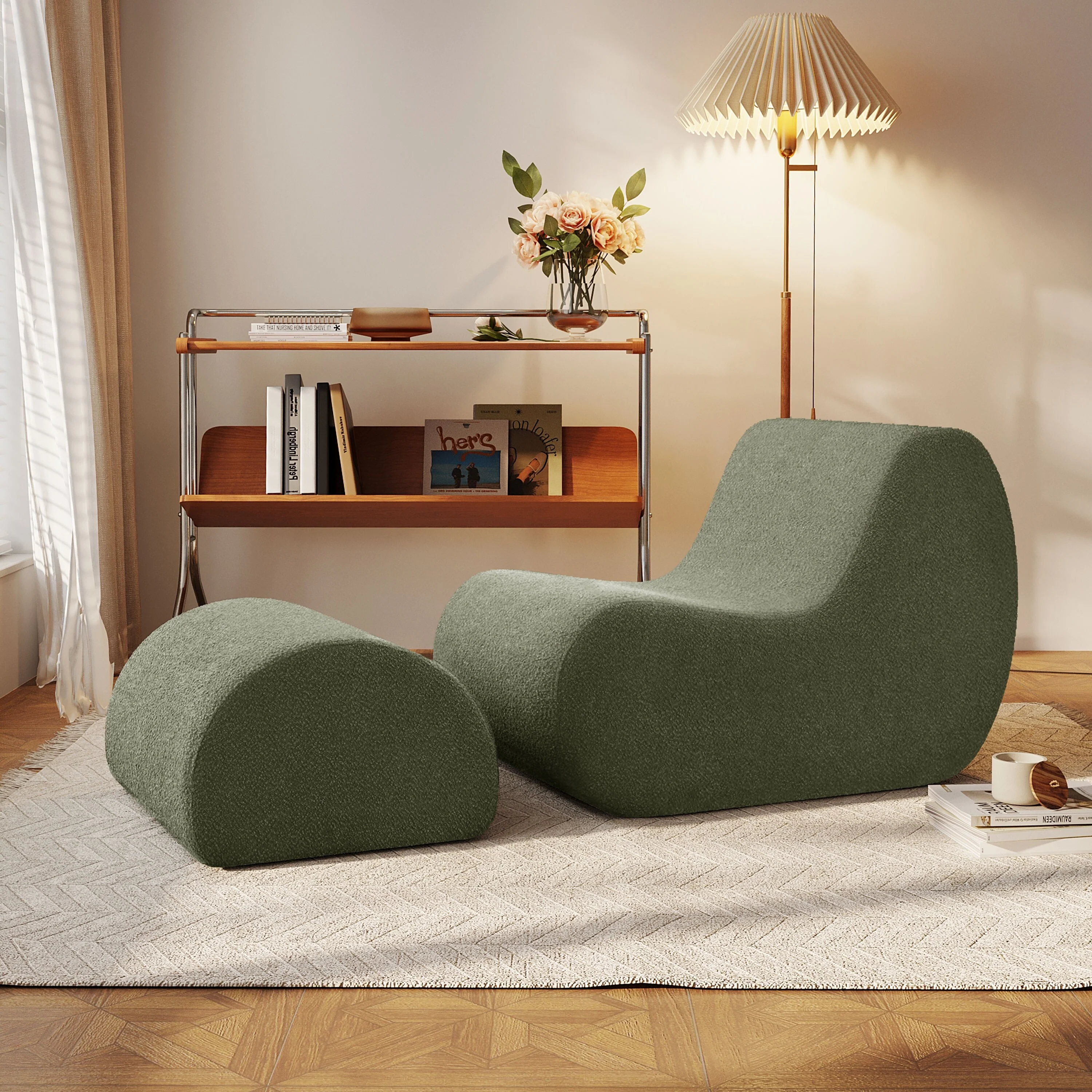 Elegant Accent Chair with Ottoman,Stylish Curved Design and Minimalist Lines for Ultimate Comfort, High-Resilience Foam