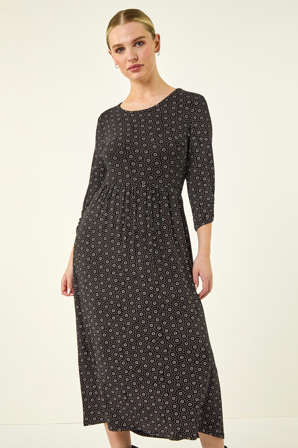 Roman Petite Spot Pocket Stretch Ruched Midi Dress