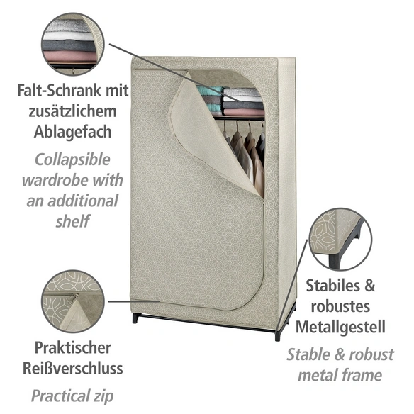 Kleiderschrank, BxHxL: 90 x 160 x 50 cm, Polypropylen/Stahl, taupe/mehrfarbig