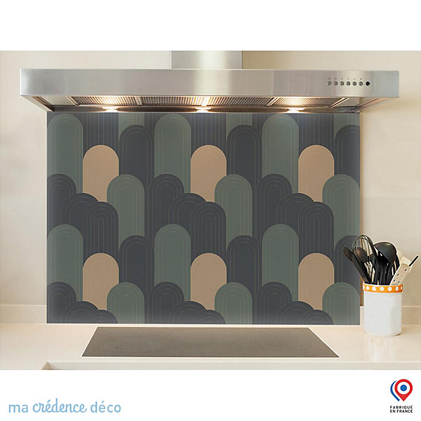 Crédence cuisine fond de hotte Art déco abstrait - Verre trempé - L 90 cm x H 60 cm - MaCrédenceDéco