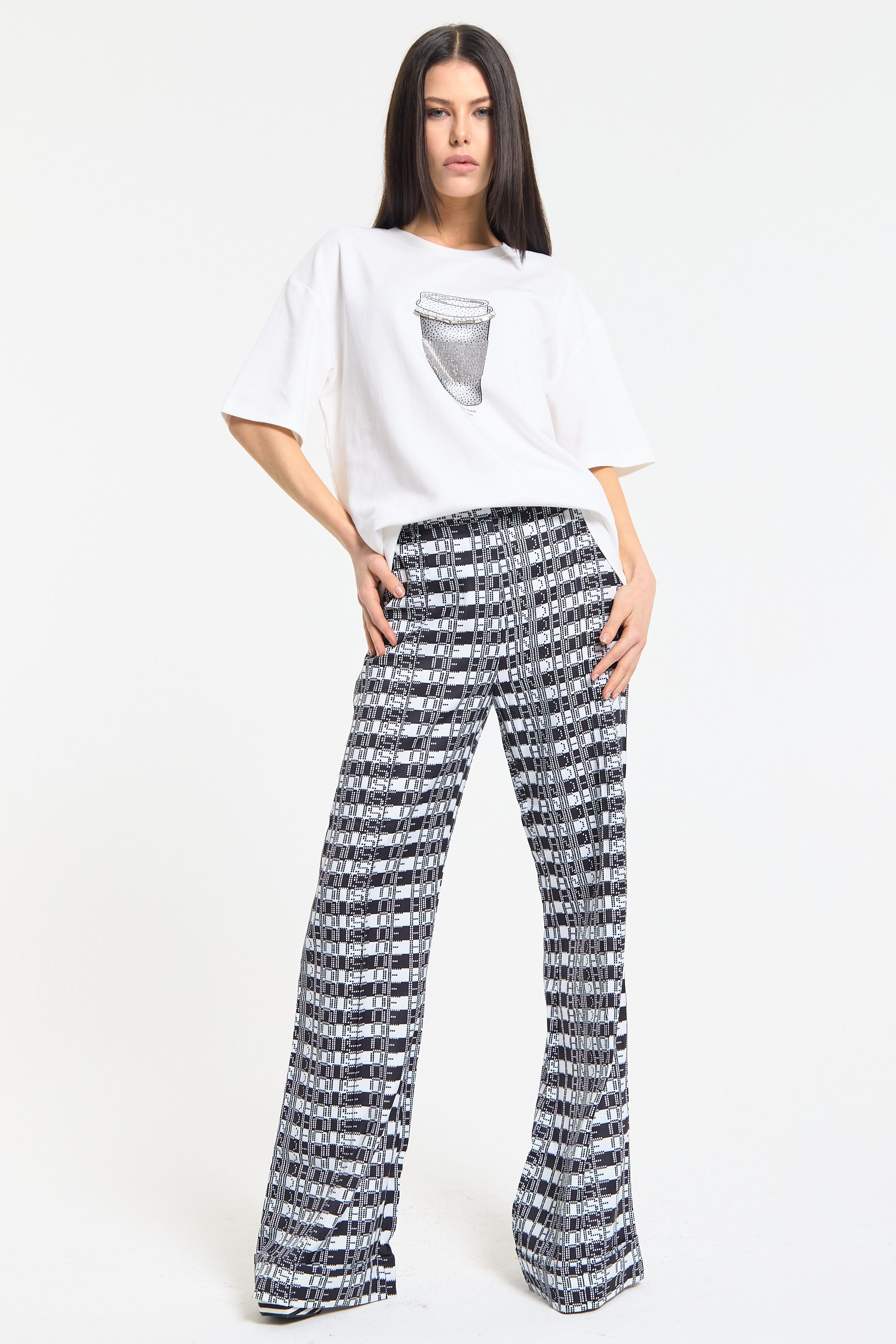 House of Holland Sparkle Coffee Print Oversized T-Shirt