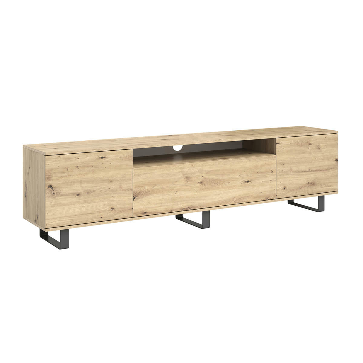 - Meuble TV 3 portes 200 cm stratifiés, métal naturel