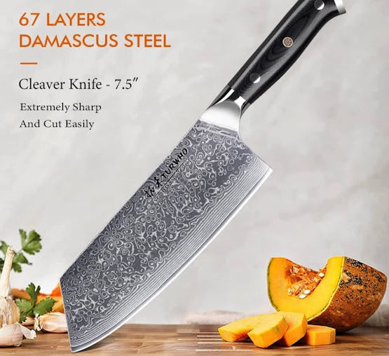 NNEOBA 7.5-Inch Damascus Steel Cleaver Knife G10 Handle Black