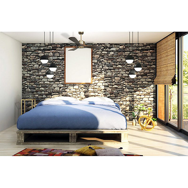 Modulo Regular Ring- Super destratificateur et ventilateur DC 106 cm laiton pales bois sombre sans Lumière15 à 20 m²