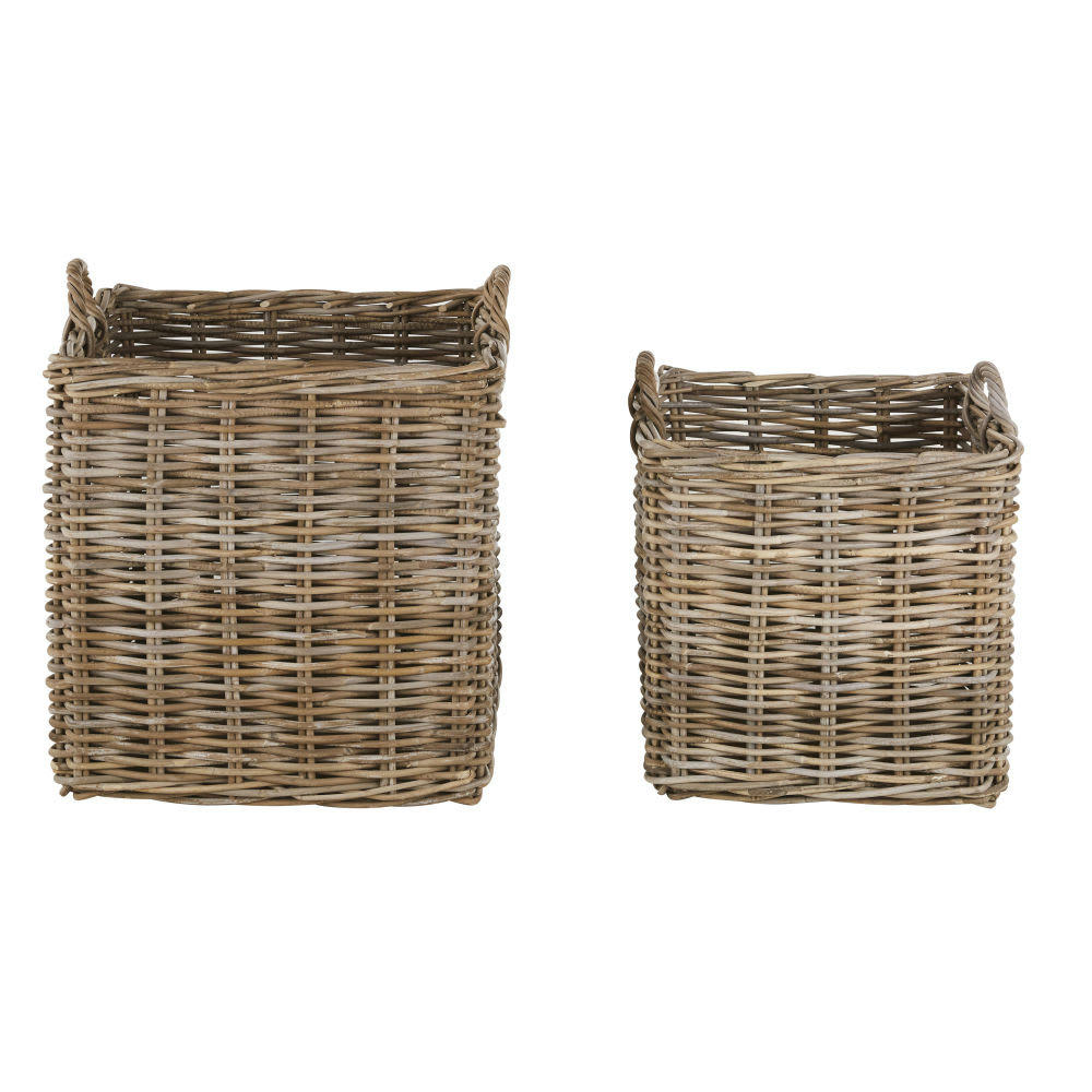 HELENE - Paniers en rotin tressé blanc (x2)