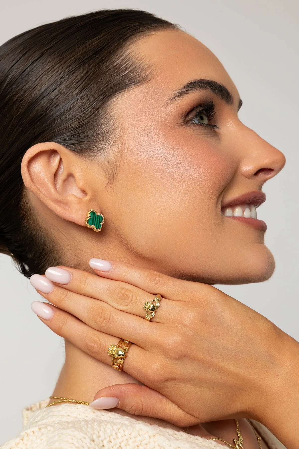 Gold Plated Green Set Clover Earrings