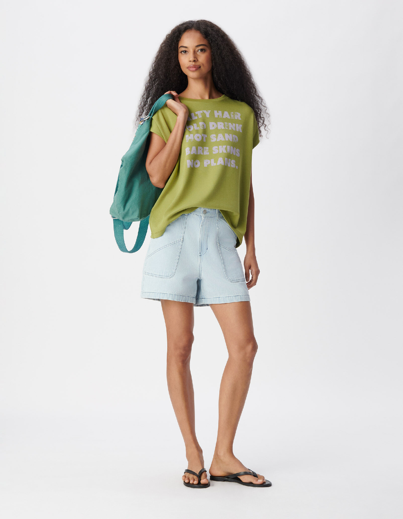 Tee-shirt manches courtes vert à message Femme