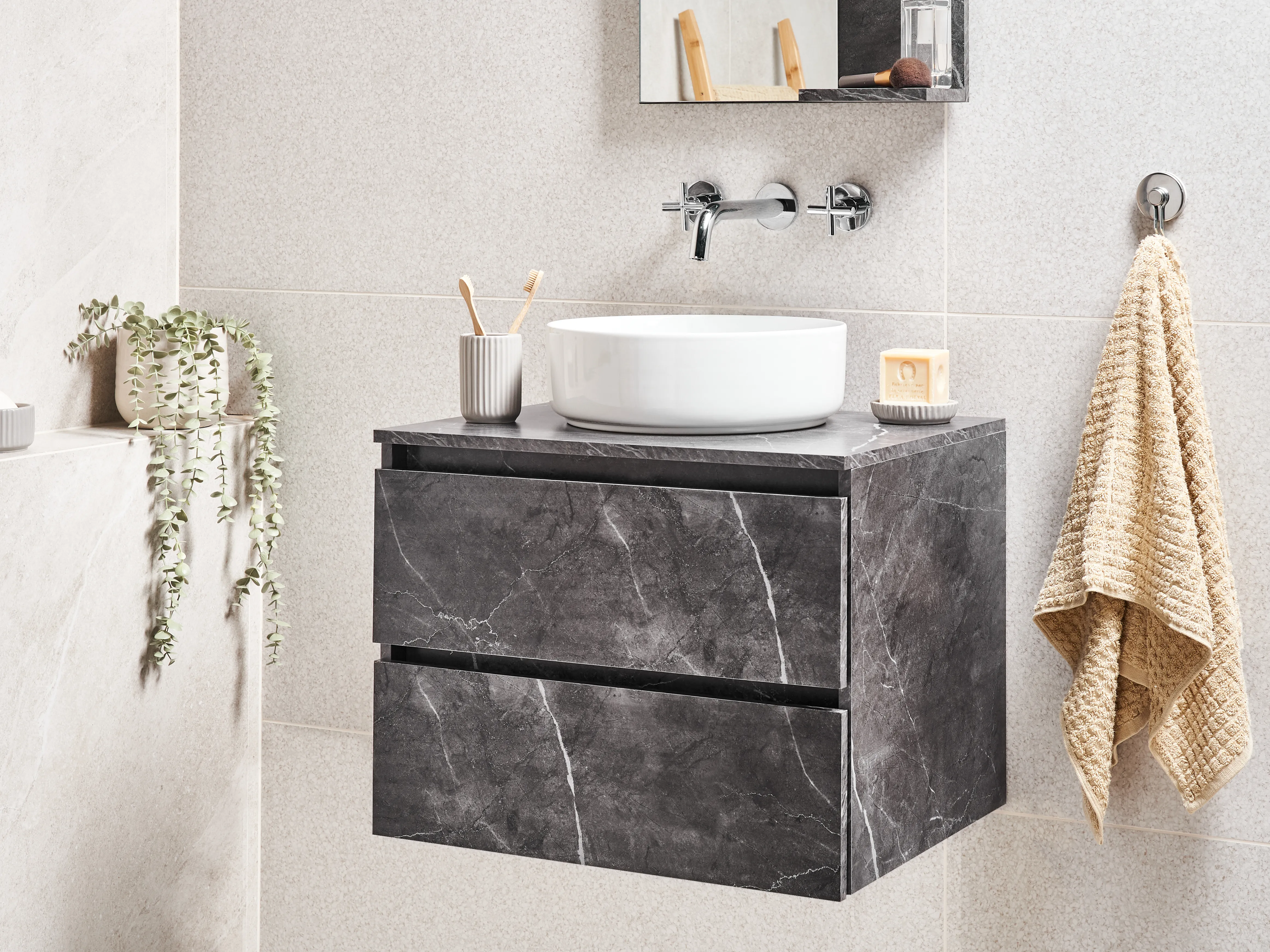 Wall Mounted Vanity Unit SERRA 60 cm Black Marble