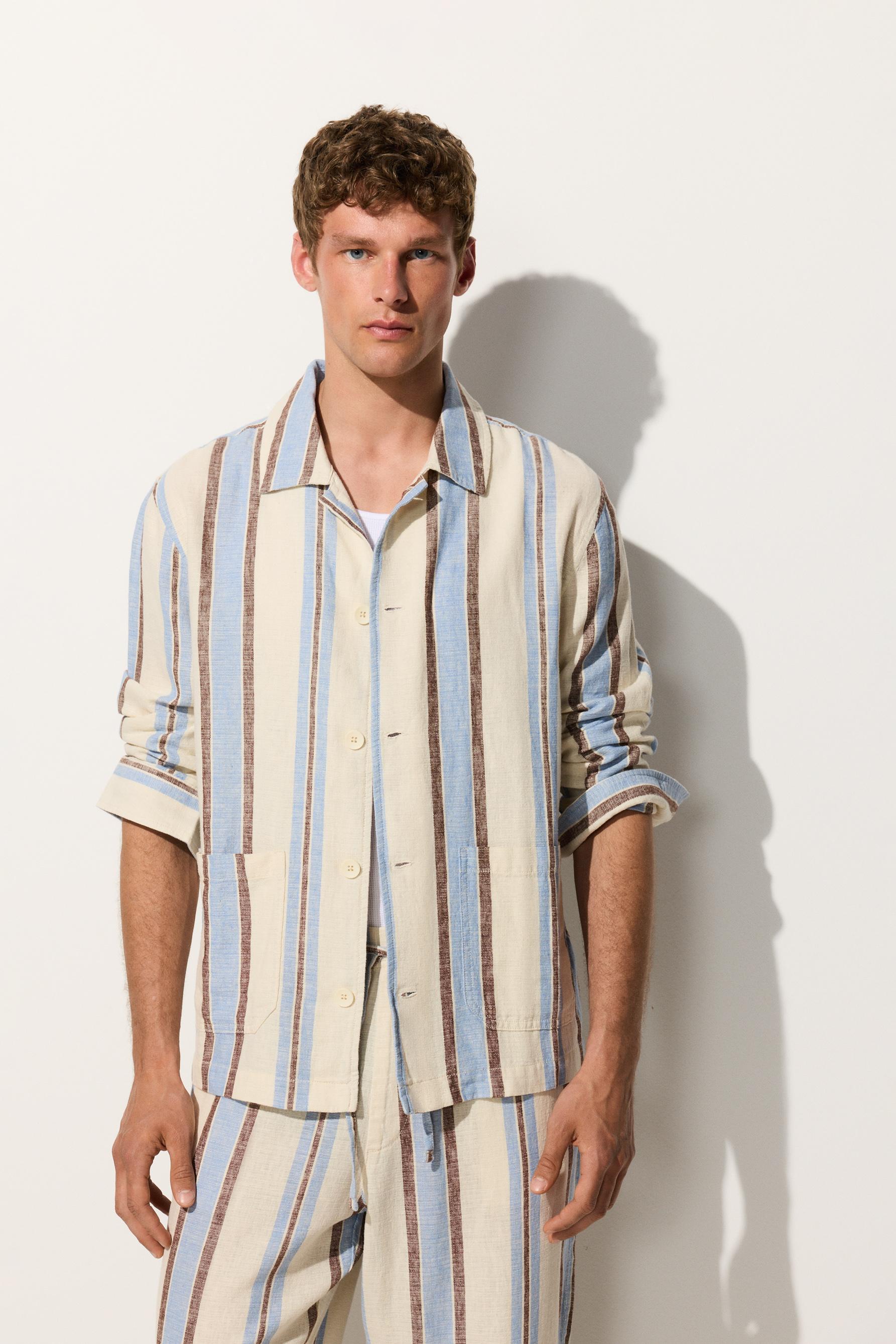Hombre | Sobrecamisa rayas marrones lino - algodón