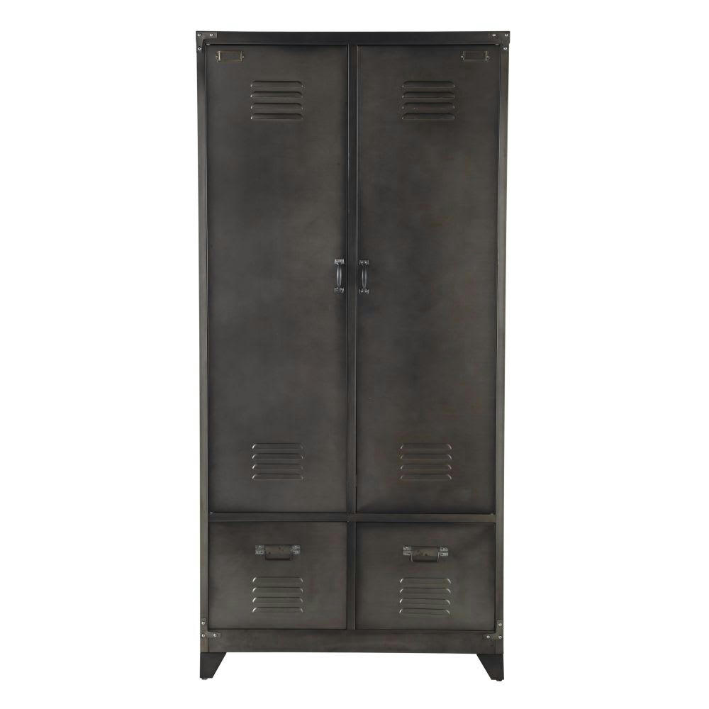 Andrews - Dressing 2 portes battantes en métal gris anthracite