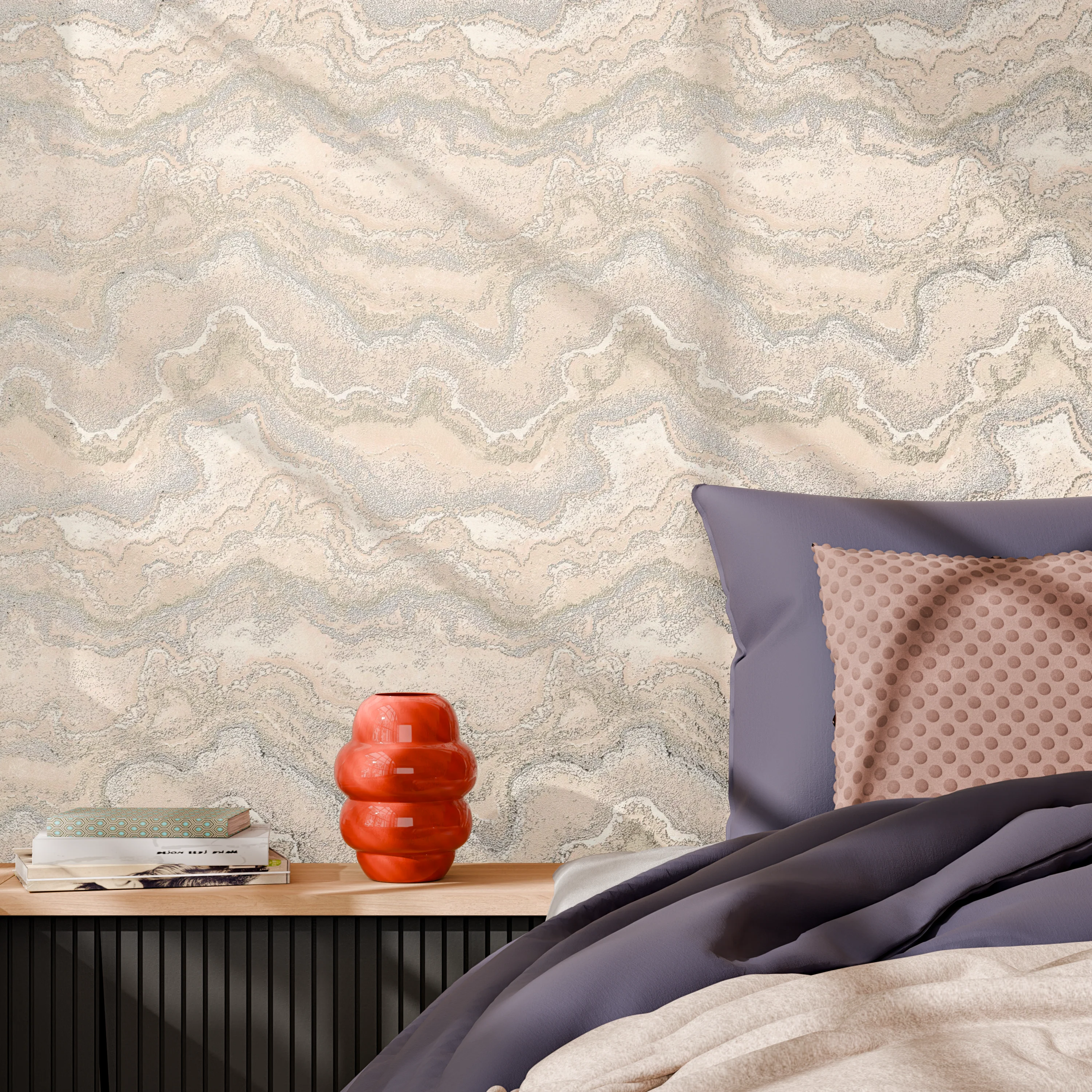Papier peint intissé ELAURA coloris beige rosé et argenté