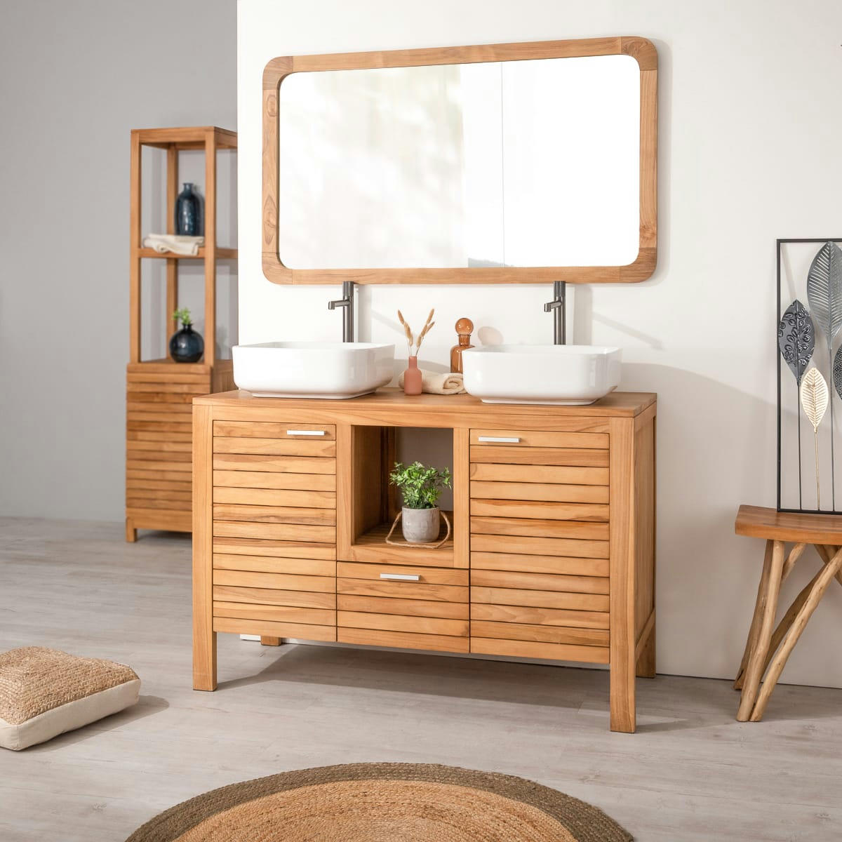 - Meuble sous vasque en teck 2 portes 1 tiroir L120cm