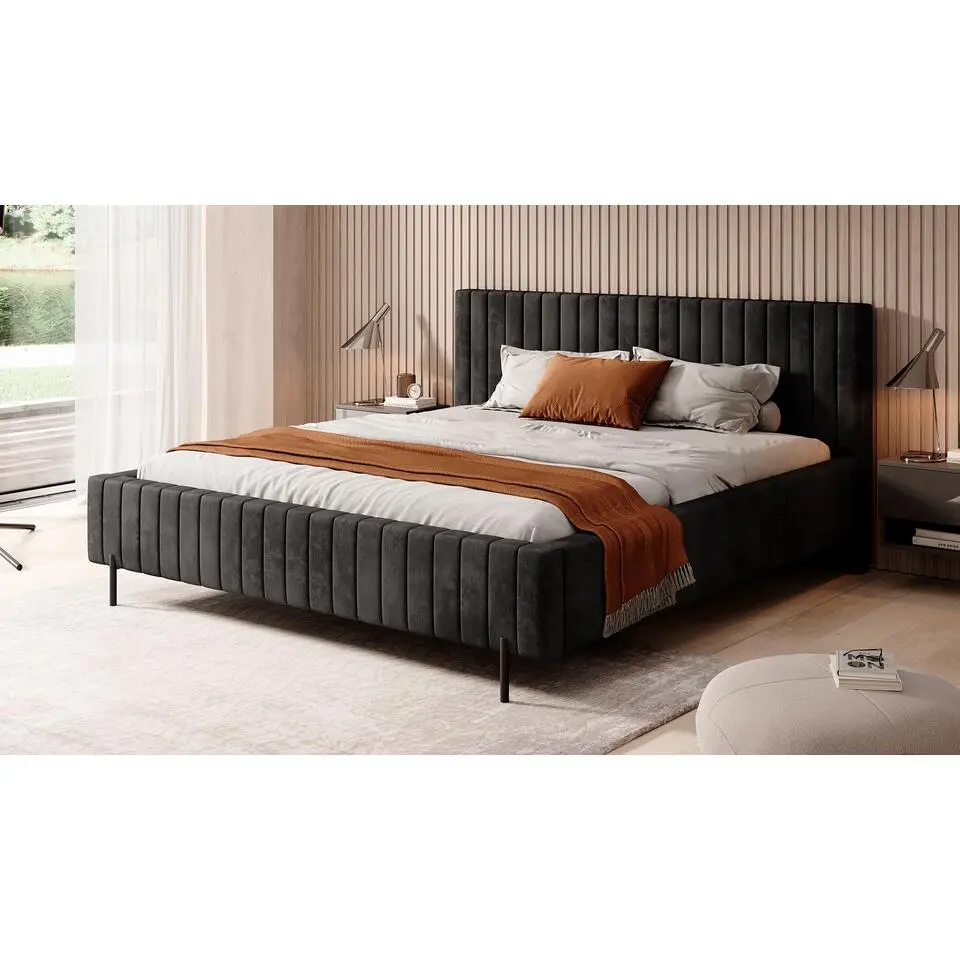 Meubella - Tweepersoonsbed Ventum - Zwart velvet - 180x200 cm