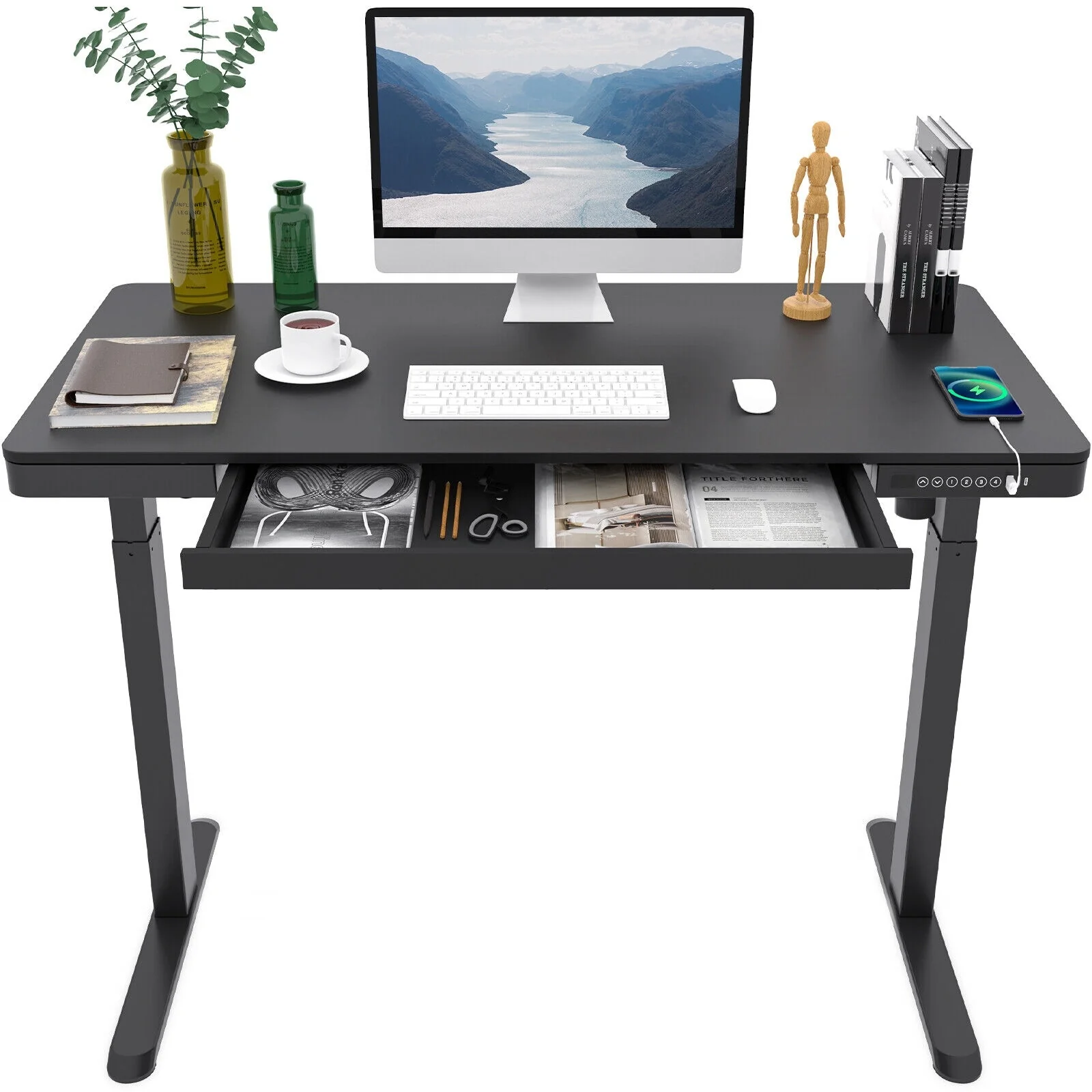 FLEXISPOT 48/55 Electric Height Adjustable Standing Desk Office Desk with Drawer, USB Port