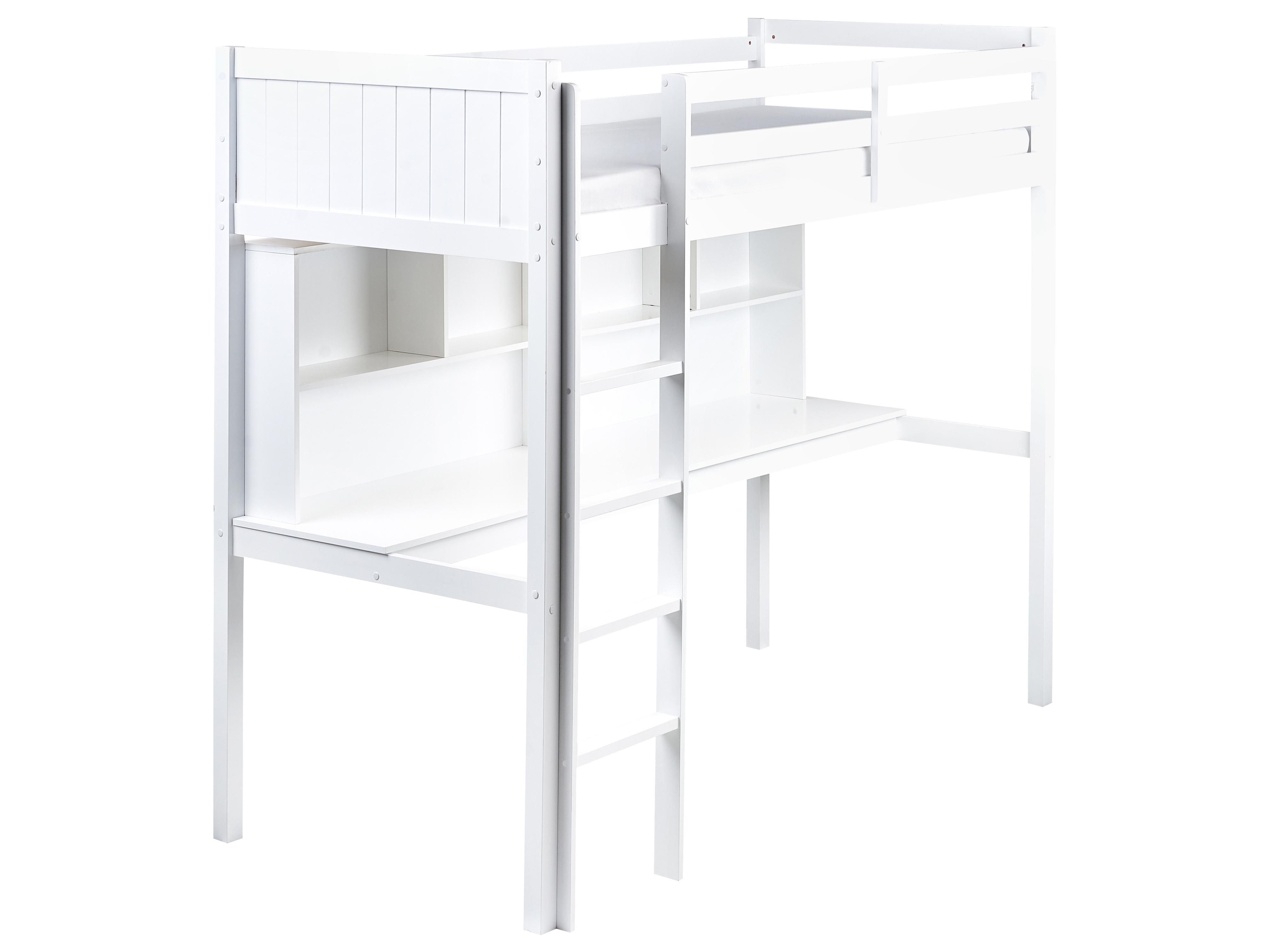 High Sleeper Bed with Desk Pine Wood FOUCAMONT 90 x 200 cm (EU Single) White