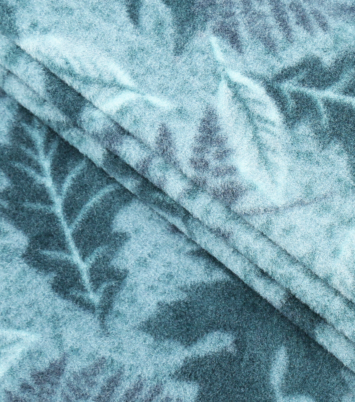 Blue Tonal Leaves Anti Pill Fleece Fabric
