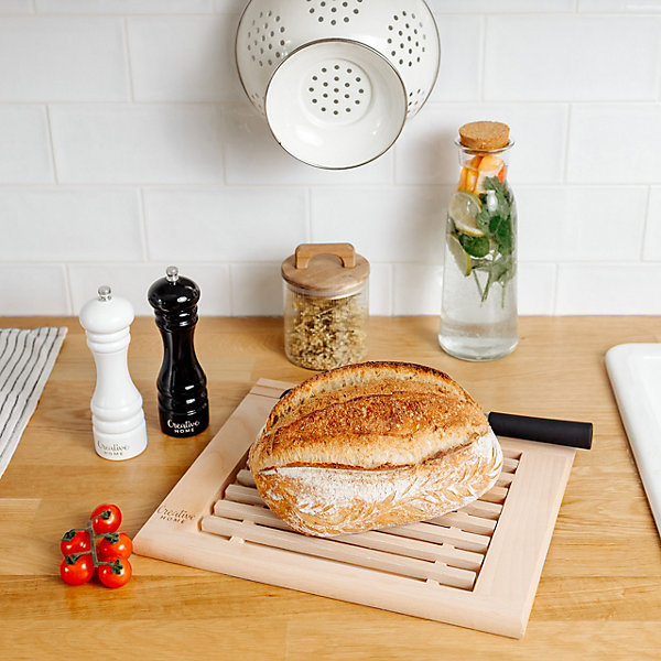 Creative Home Planche a Decouper en Bois - 35,5 x 28,5 x 2 cm - avec Compartiment Ramasse Miette Amovible - Bois de Hêtre Naturel