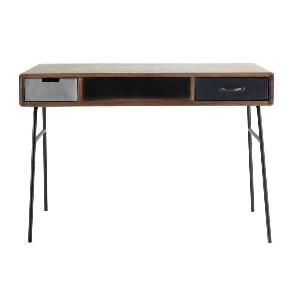 Lenox - Bureau vintage en manguier massif et métal