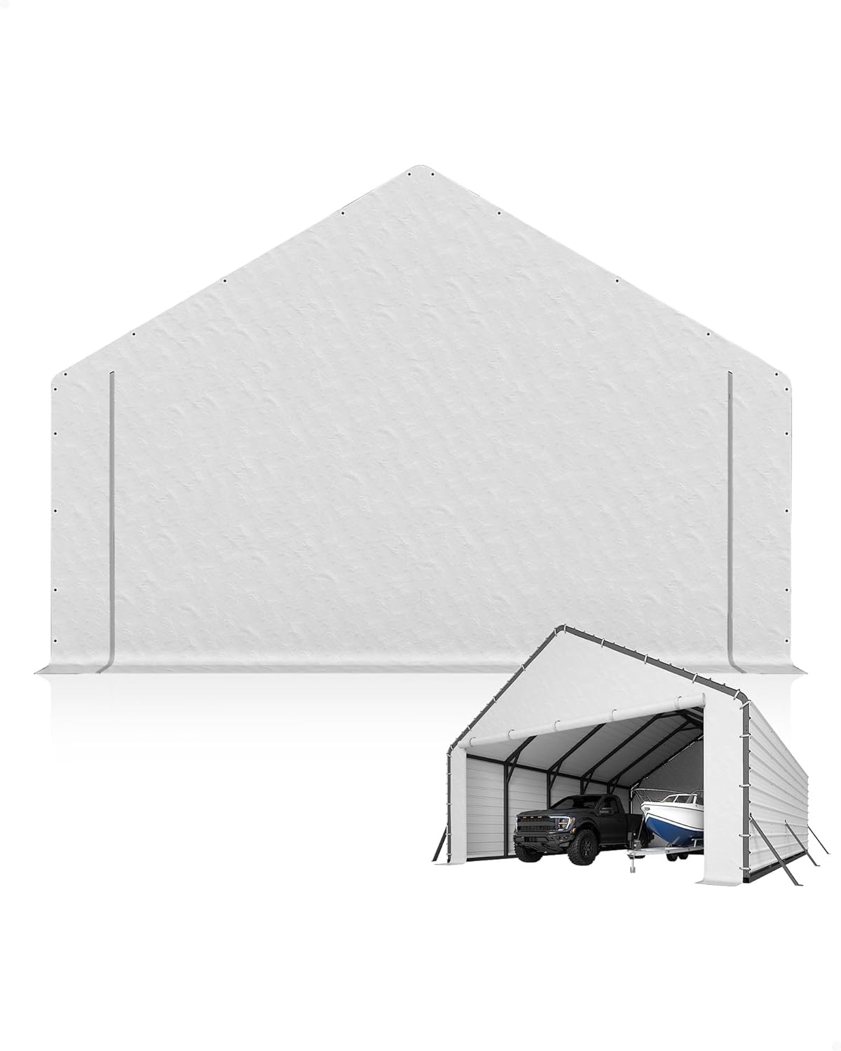 GarveeLife Heavy-Duty PE Enclosure Kit (2-Pack) for Metal Carport - 220gsm Roll-Up Zipper Door Panels for 20x25, 20x20 ft, with Ball Bungees, White