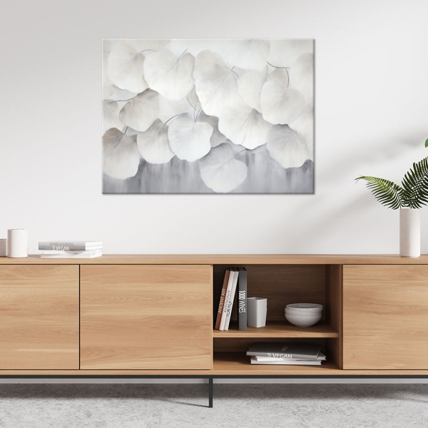 Obraz do salonu sypialni, Beżowe liście miłorzębu natura beton boho 60x40