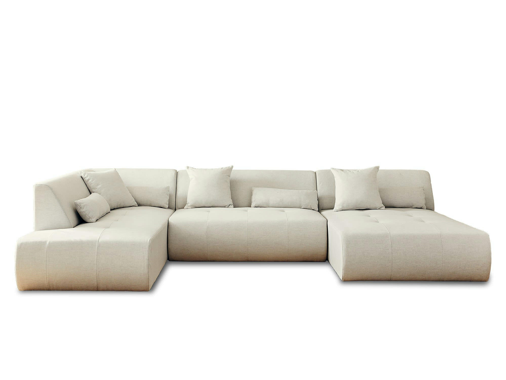 ONYX - Canapé modulable 7 places angle gauche en tissu beige