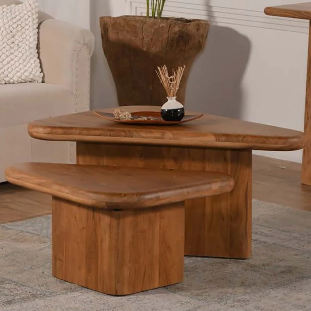 Aven 2-Piece Acacia Wood Tripod Coffee Table Set